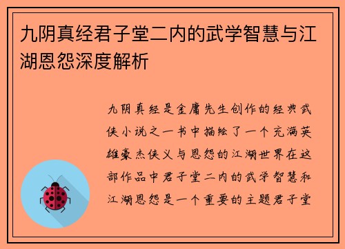 九阴真经君子堂二内的武学智慧与江湖恩怨深度解析